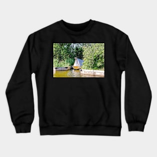 Wooden boat moored in the Norfolk Broads Crewneck Sweatshirt